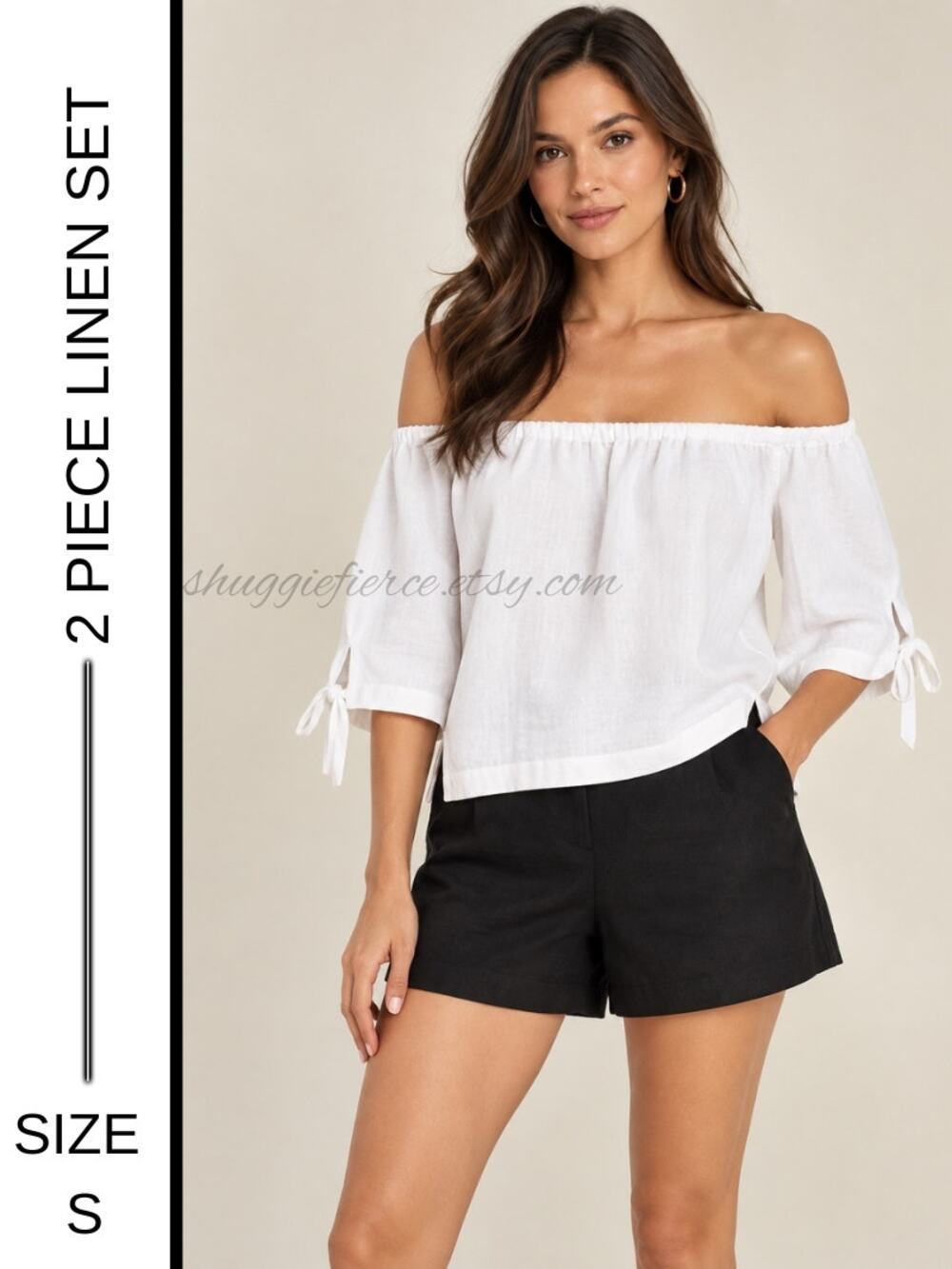 MSRP: $158 ✨ Michael Kors Linen Off-Shoulder Top + Express Linen Shorts – S / 6✨